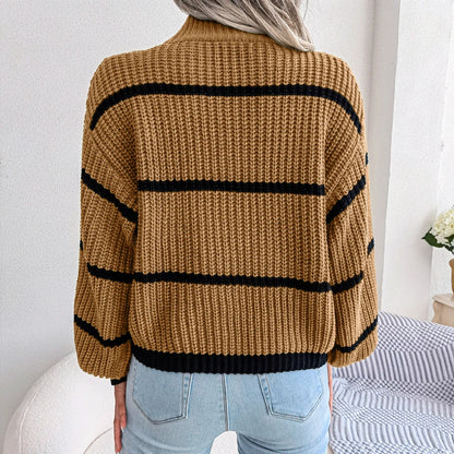 Striped Turtleneck Knitted Pullover