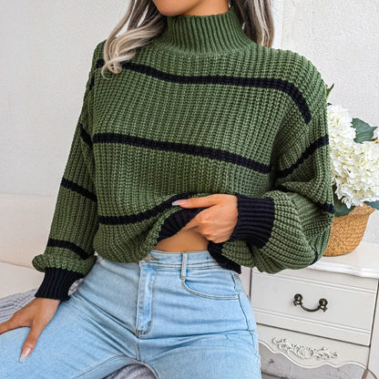 Striped Turtleneck Knitted Pullover