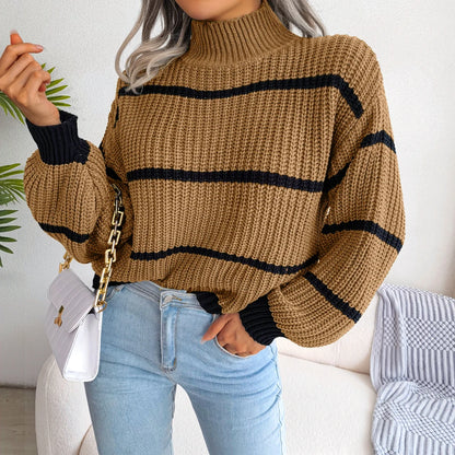 Striped Turtleneck Knitted Pullover